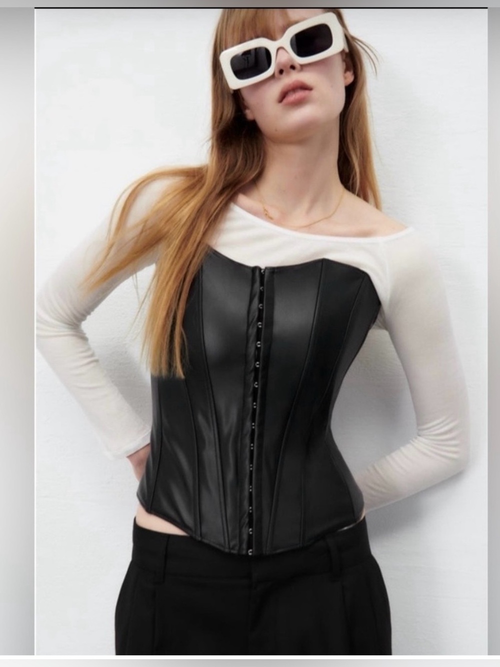 Zara NWT Black Strapless Faux Leather Corset Top